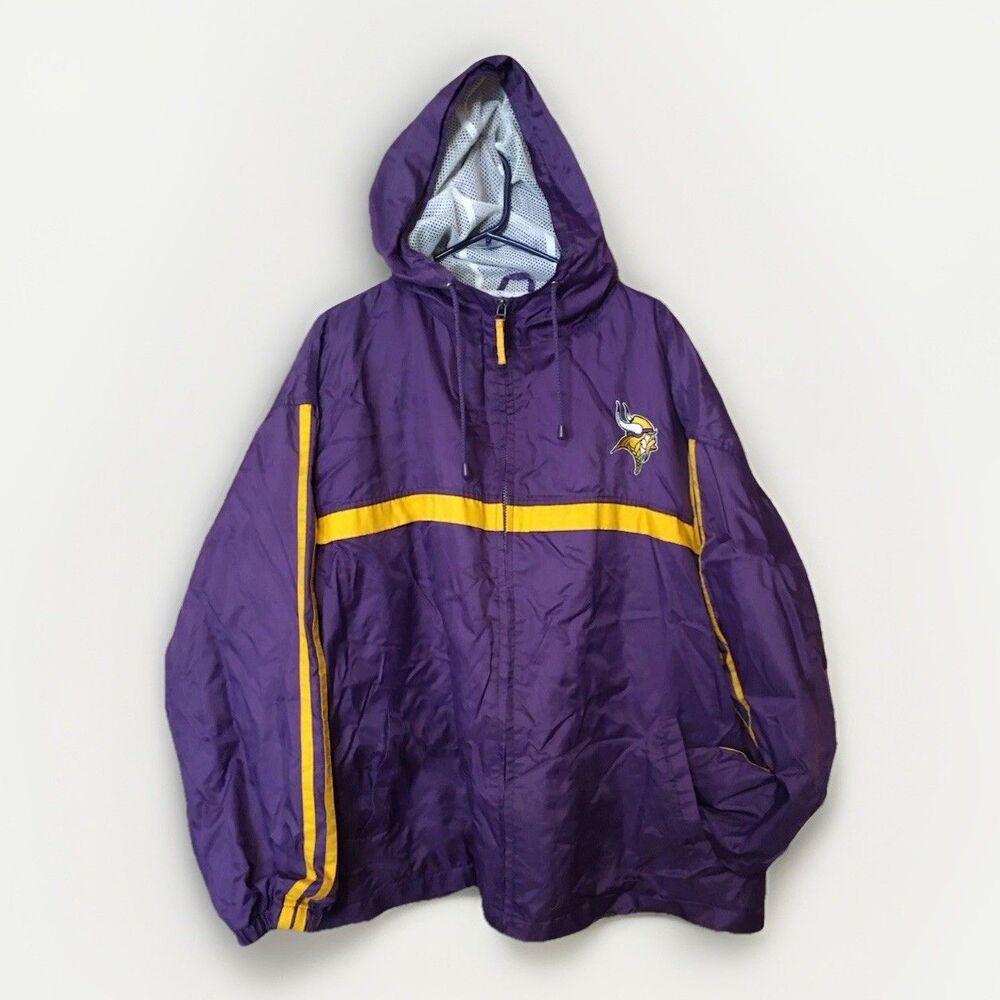 Hooded Game Day Minnesota Vikings Mesh Lined Windbreaker Jacket NFL 2XL